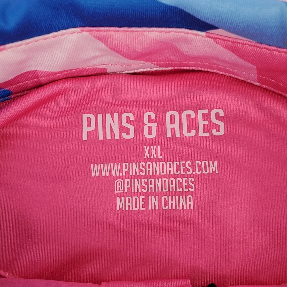 Pins & Aces Mens XXL Floating Geo Golf Polo Shirt Dodger Blue‎ Pink Stretch New